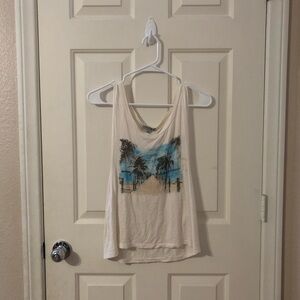 Charlotte Russe Cream Tank with Blue Palm Graphic